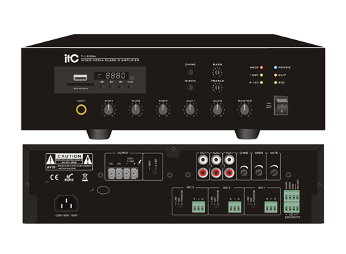 T-120DM / T-240DM / T-350DM / T-500DM Desktop Digital Mixer Amplifier with MP3/Tuner/Bluetooth (Phoenix Mic Input)