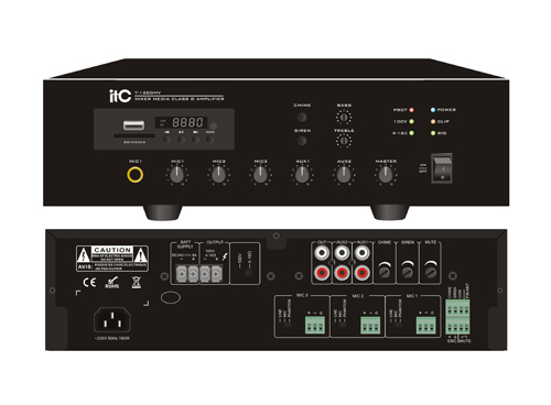 T-120DMV / T-240DMV / T-350DMV / T-500DMV Desktop Digital mixer amplifier with MP3/Tuner/Bluetooth(Phoenix Mic Input, wtih 24VDC)