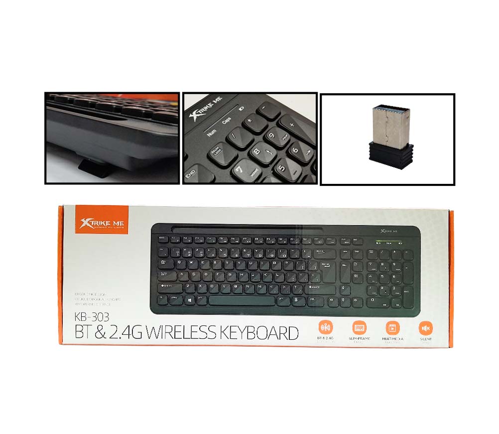 XTRIKE ME KB-303 Dual-Mode Bluetooth & 2.4G Wireless Keyboard