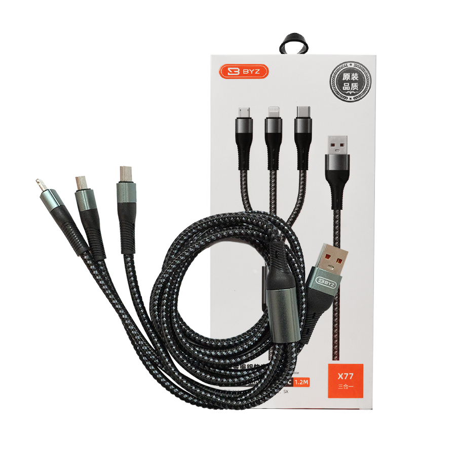 BYZ X77-B 3-in-1 1.2m USB Smart Data Fast Charging Cable